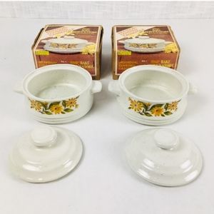 2 NWT Vtg Capri Bake Serve'n Store Individual Covered Stoneware Casserole Dishes